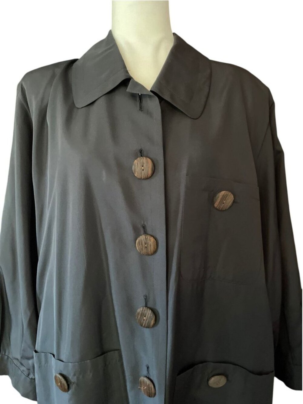 Vintage Yves Saint Laurent Black Silk Smock Jacket 1990s Couture Oversized SZ L - Picture 7 of 15